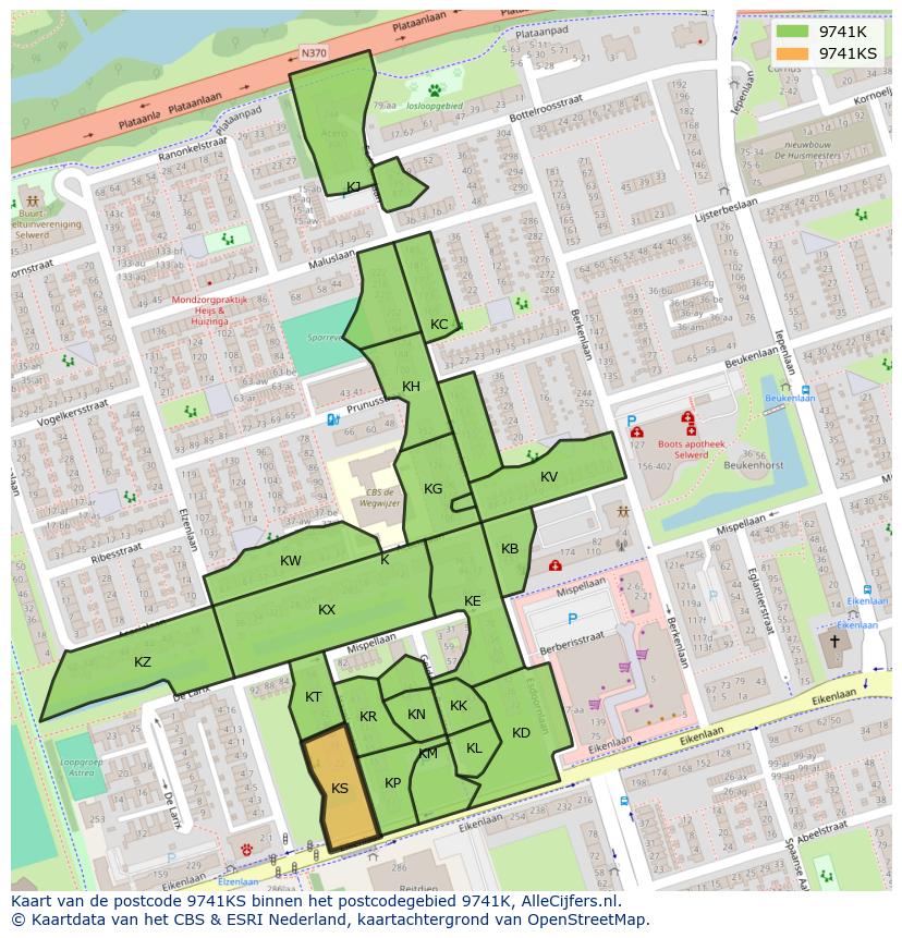 Afbeelding van het postcodegebied 9741 KS op de kaart.