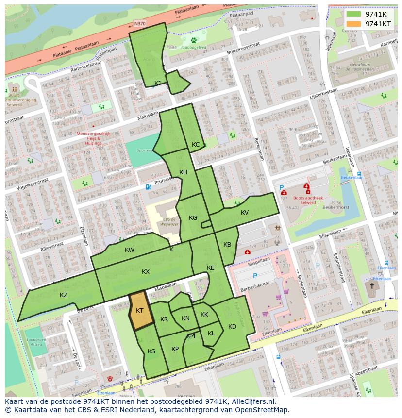 Afbeelding van het postcodegebied 9741 KT op de kaart.