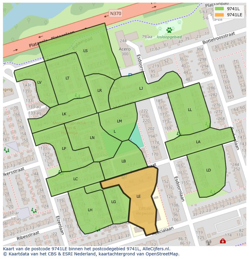 Afbeelding van het postcodegebied 9741 LE op de kaart.