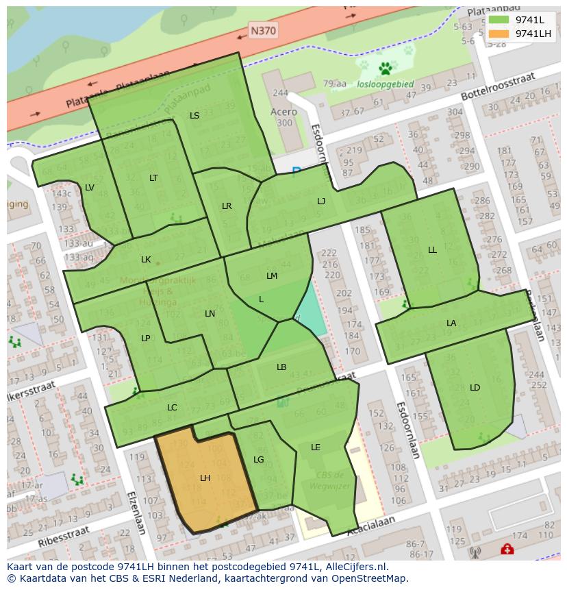 Afbeelding van het postcodegebied 9741 LH op de kaart.