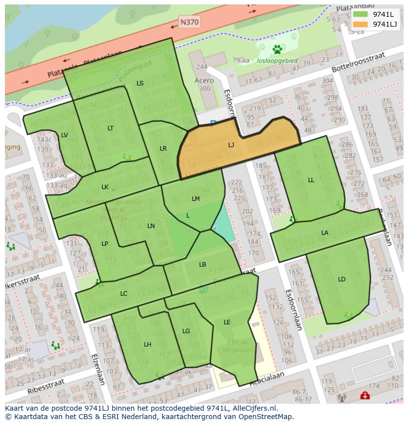 Afbeelding van het postcodegebied 9741 LJ op de kaart.