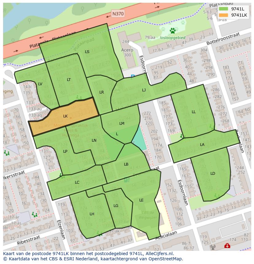 Afbeelding van het postcodegebied 9741 LK op de kaart.