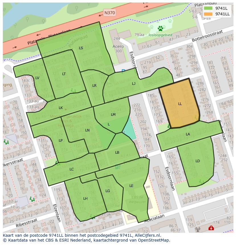 Afbeelding van het postcodegebied 9741 LL op de kaart.