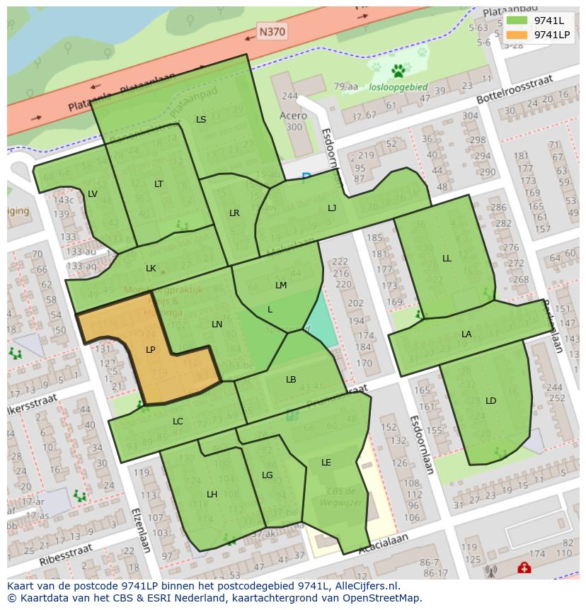 Afbeelding van het postcodegebied 9741 LP op de kaart.