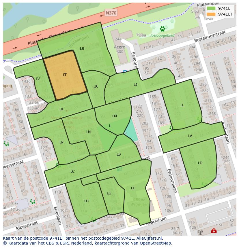 Afbeelding van het postcodegebied 9741 LT op de kaart.