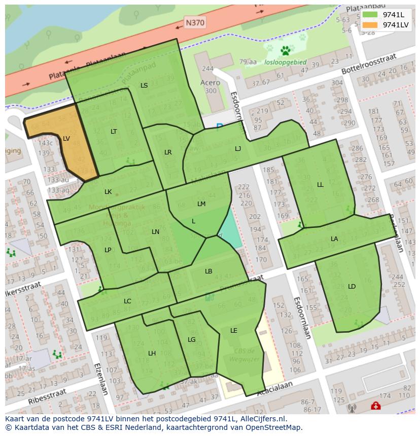 Afbeelding van het postcodegebied 9741 LV op de kaart.