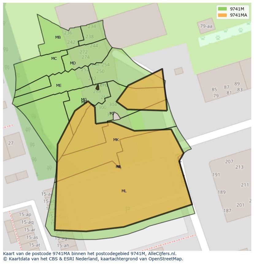 Afbeelding van het postcodegebied 9741 MA op de kaart.