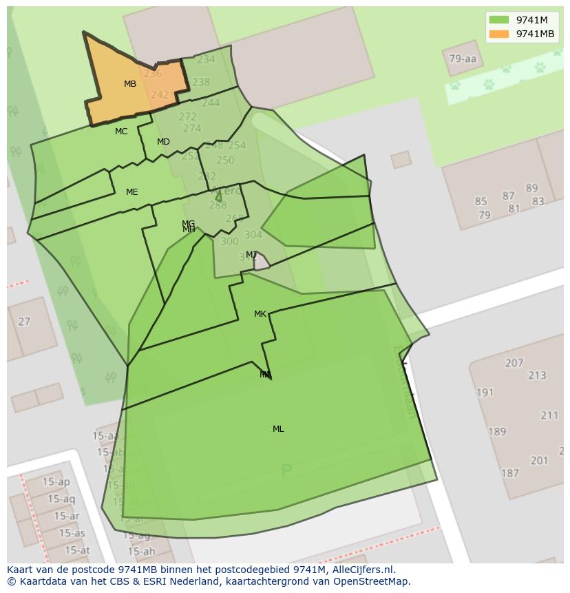 Afbeelding van het postcodegebied 9741 MB op de kaart.