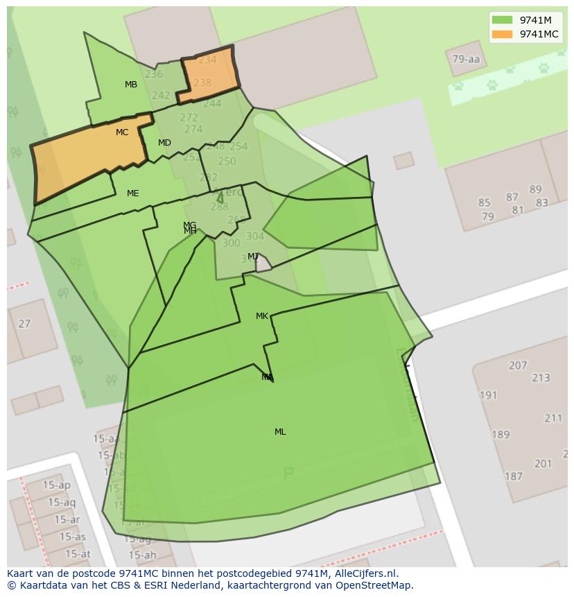 Afbeelding van het postcodegebied 9741 MC op de kaart.