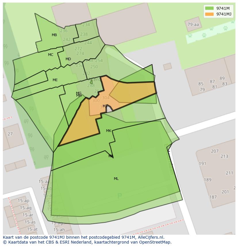 Afbeelding van het postcodegebied 9741 MJ op de kaart.