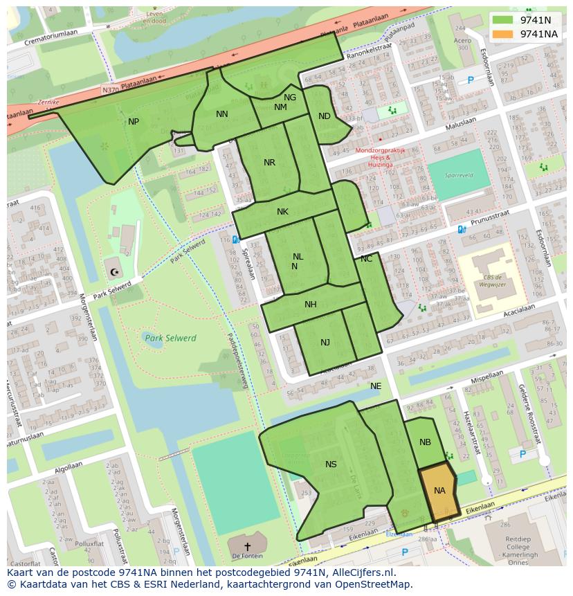 Afbeelding van het postcodegebied 9741 NA op de kaart.