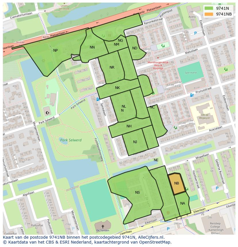 Afbeelding van het postcodegebied 9741 NB op de kaart.