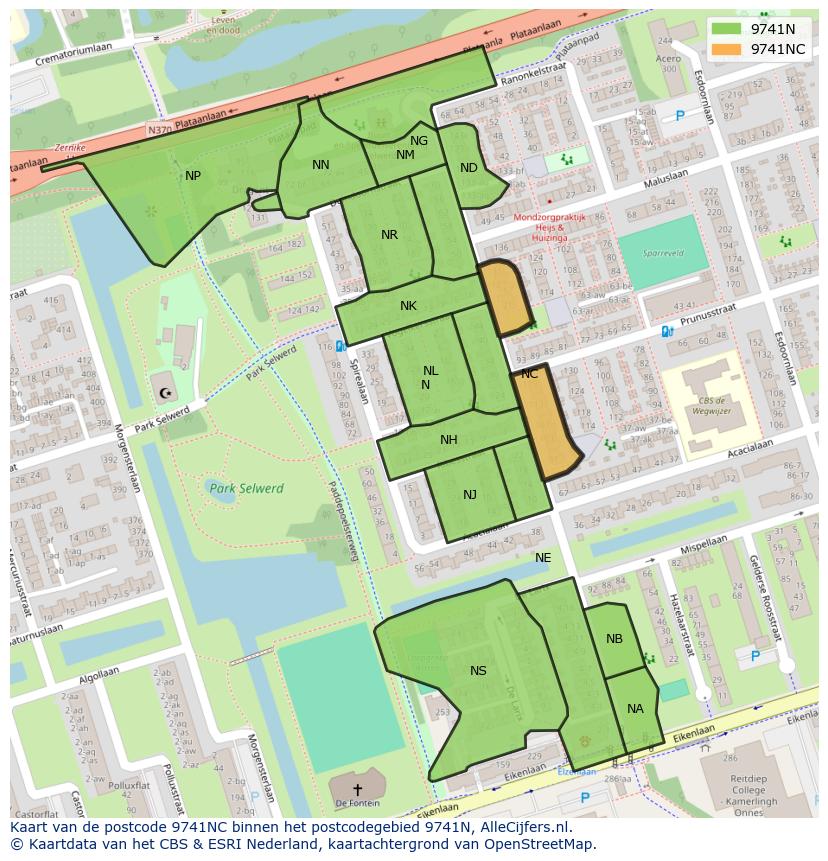 Afbeelding van het postcodegebied 9741 NC op de kaart.