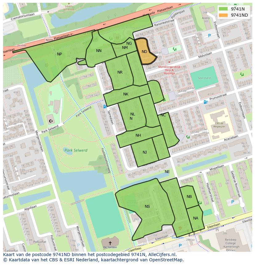 Afbeelding van het postcodegebied 9741 ND op de kaart.