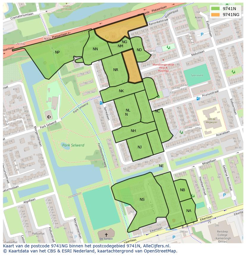 Afbeelding van het postcodegebied 9741 NG op de kaart.