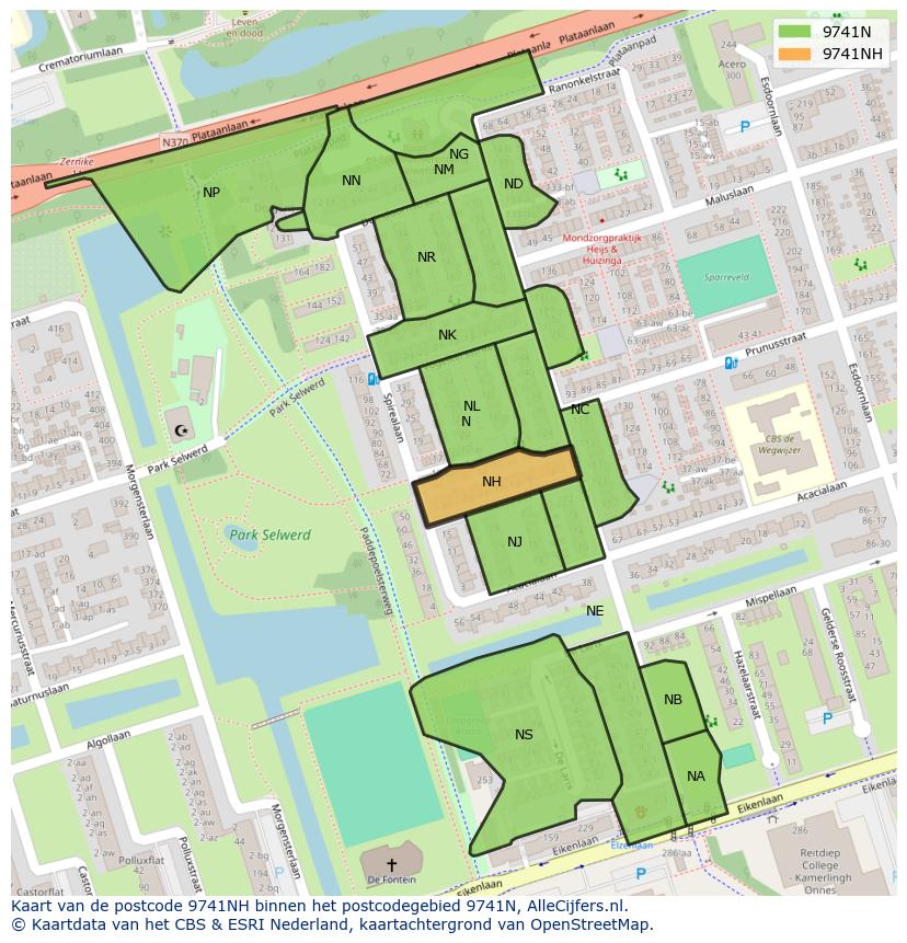 Afbeelding van het postcodegebied 9741 NH op de kaart.
