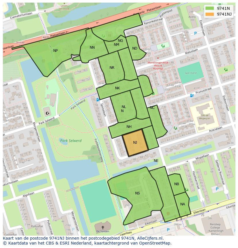 Afbeelding van het postcodegebied 9741 NJ op de kaart.