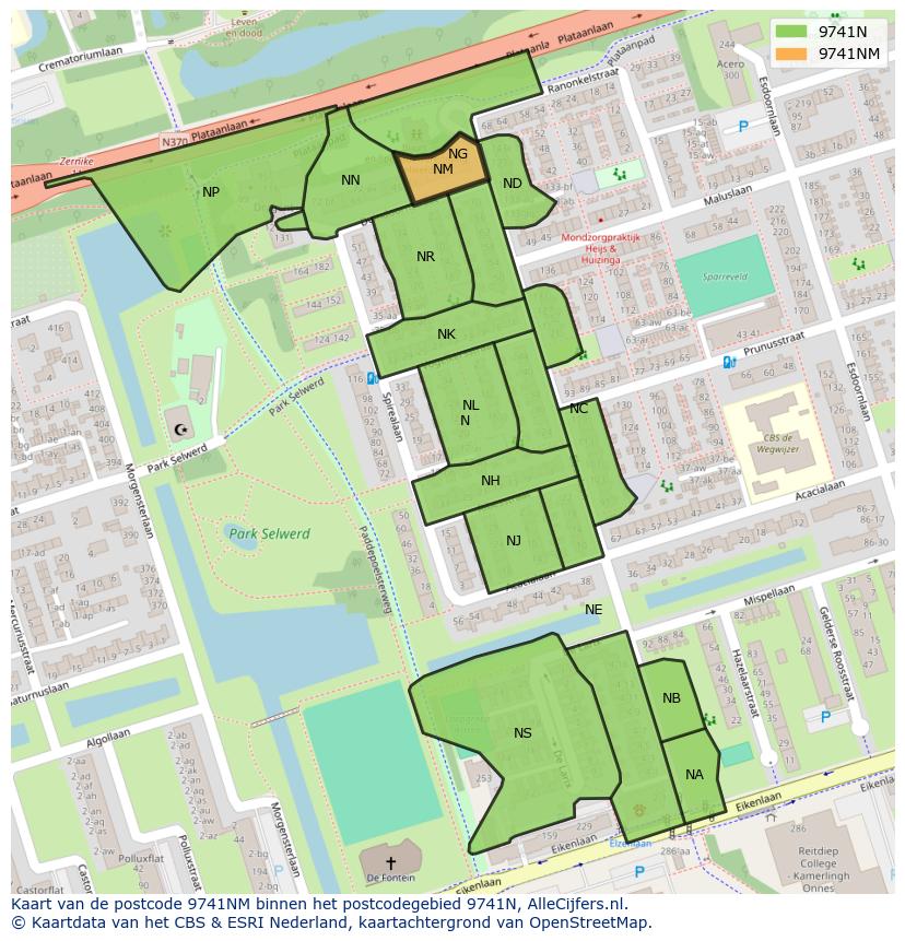 Afbeelding van het postcodegebied 9741 NM op de kaart.