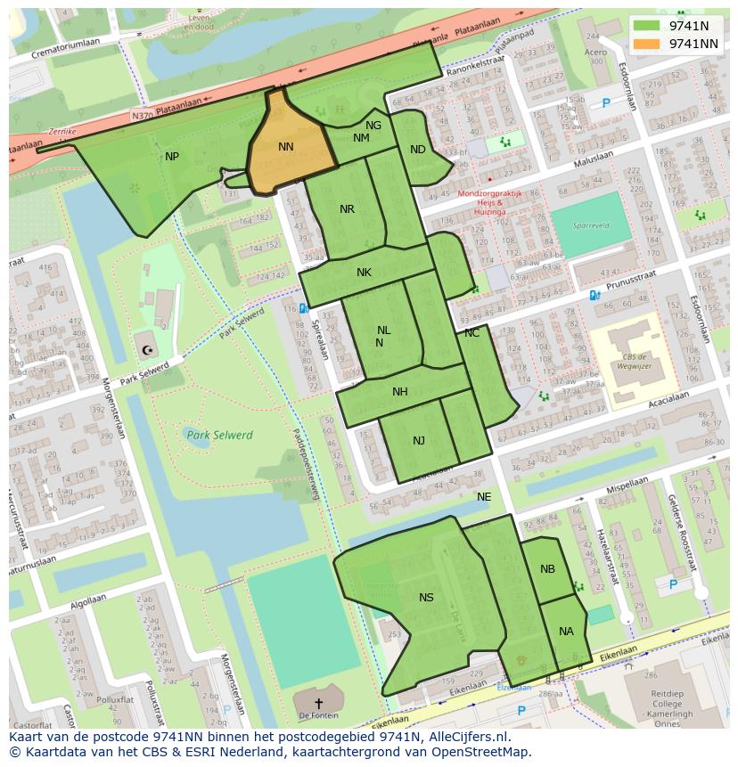 Afbeelding van het postcodegebied 9741 NN op de kaart.