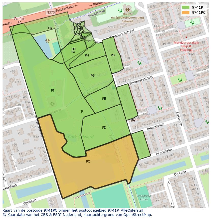 Afbeelding van het postcodegebied 9741 PC op de kaart.