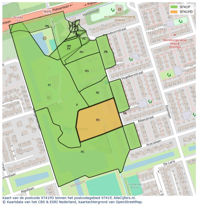 Afbeelding van het postcodegebied 9741 PD op de kaart.