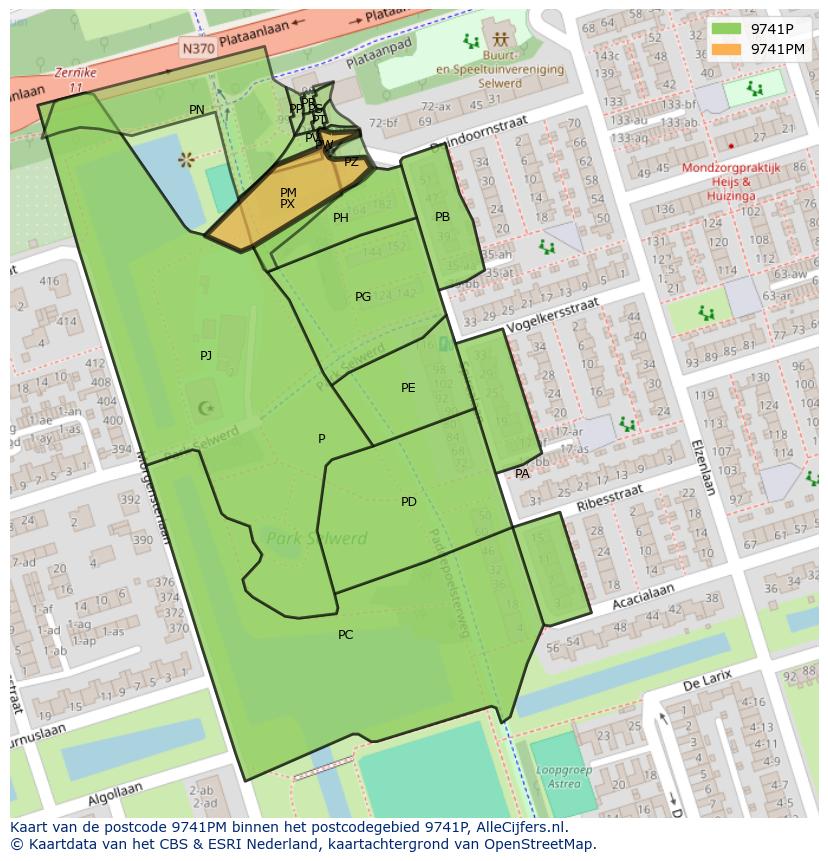 Afbeelding van het postcodegebied 9741 PM op de kaart.