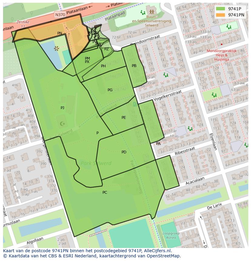 Afbeelding van het postcodegebied 9741 PN op de kaart.