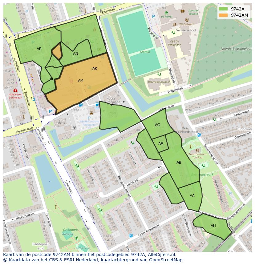 Afbeelding van het postcodegebied 9742 AM op de kaart.