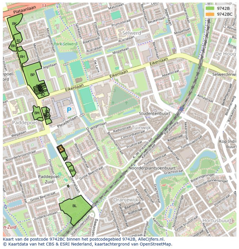 Afbeelding van het postcodegebied 9742 BC op de kaart.