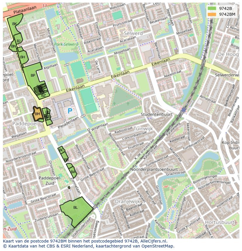 Afbeelding van het postcodegebied 9742 BM op de kaart.