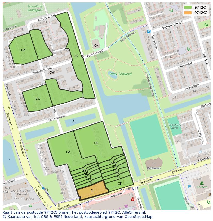 Afbeelding van het postcodegebied 9742 CJ op de kaart.