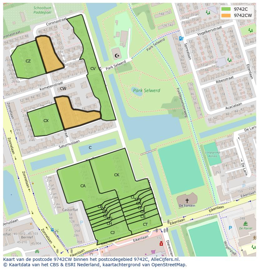 Afbeelding van het postcodegebied 9742 CW op de kaart.