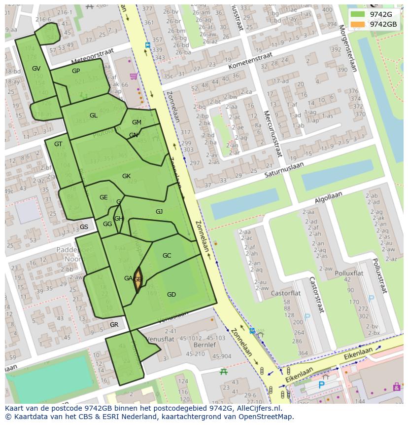 Afbeelding van het postcodegebied 9742 GB op de kaart.