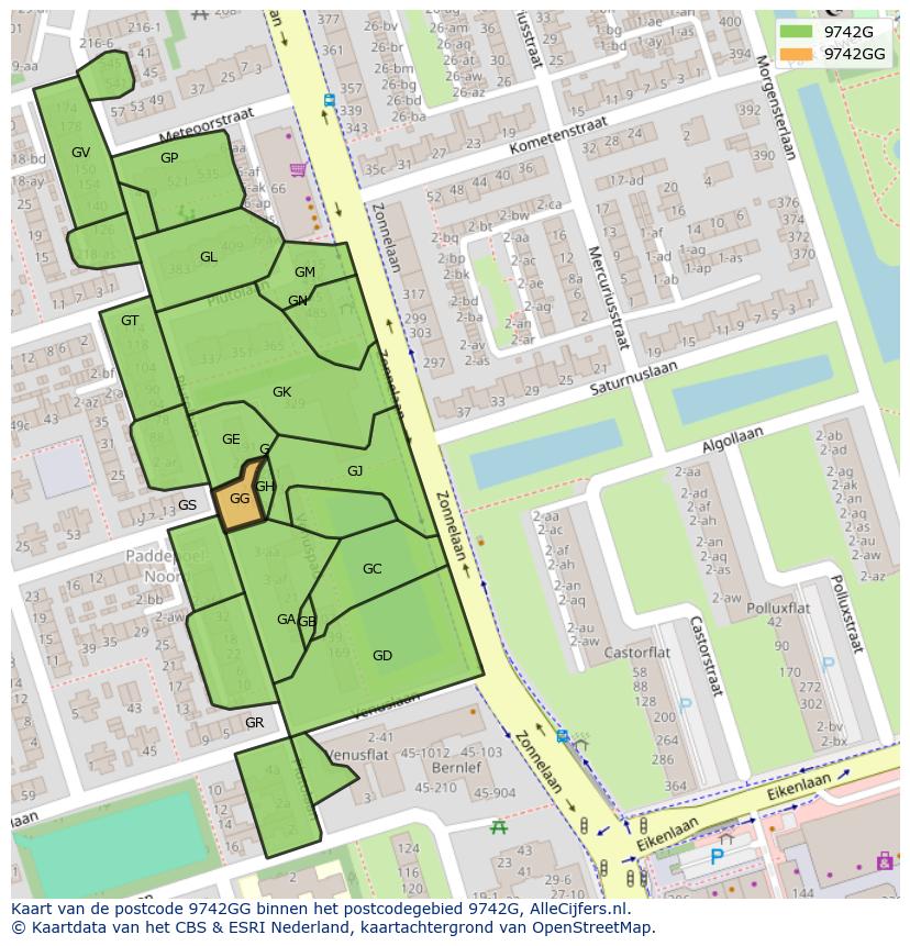 Afbeelding van het postcodegebied 9742 GG op de kaart.