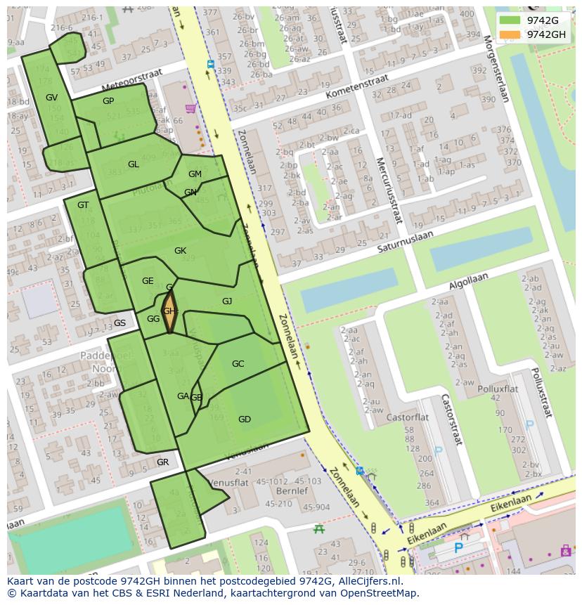 Afbeelding van het postcodegebied 9742 GH op de kaart.