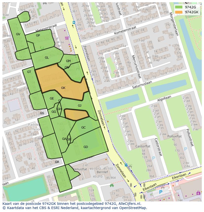 Afbeelding van het postcodegebied 9742 GK op de kaart.