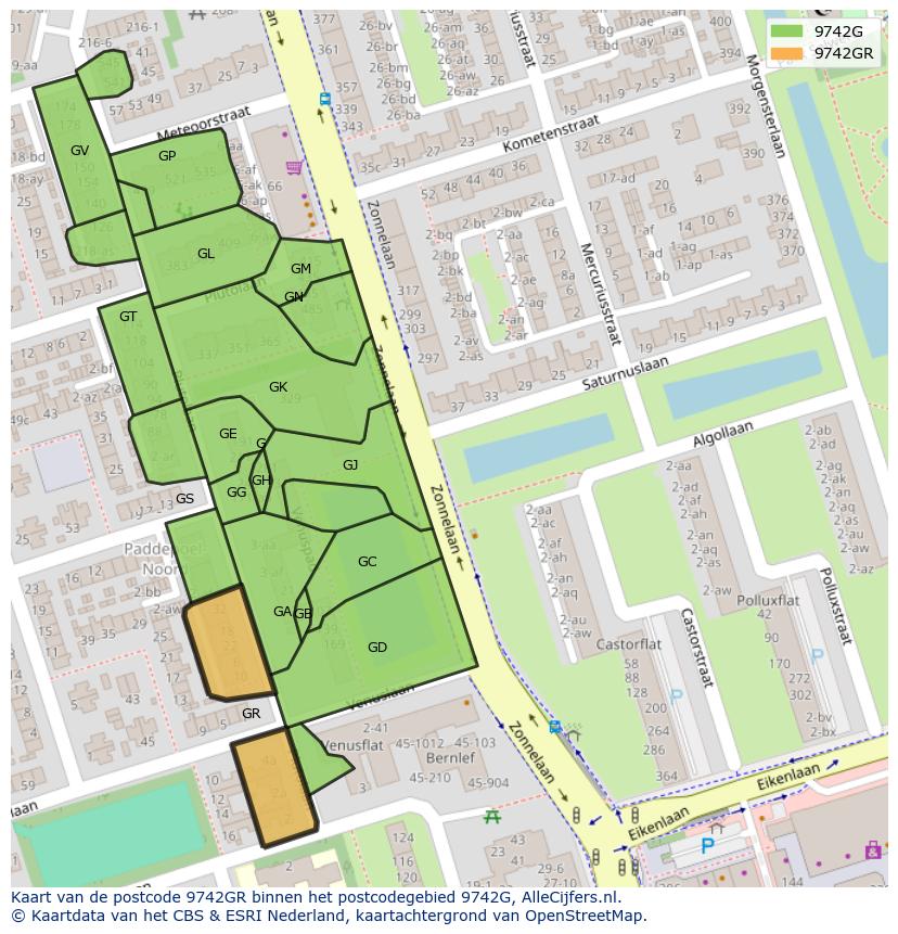 Afbeelding van het postcodegebied 9742 GR op de kaart.