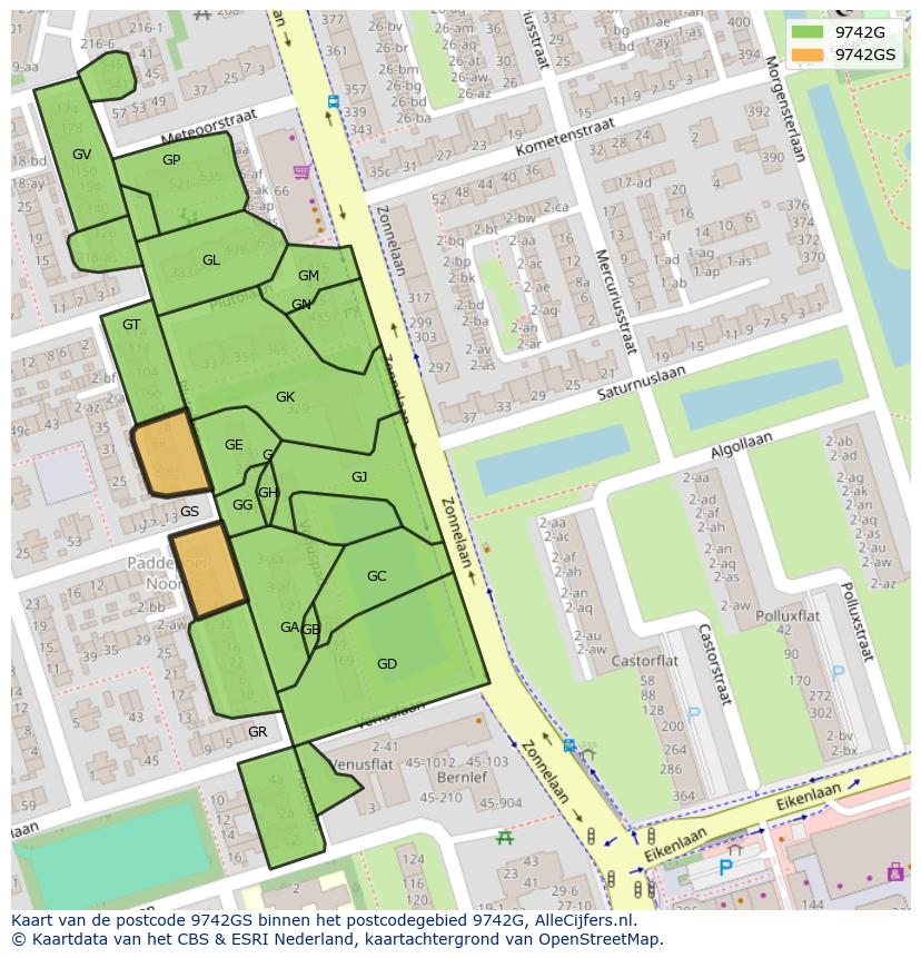 Afbeelding van het postcodegebied 9742 GS op de kaart.
