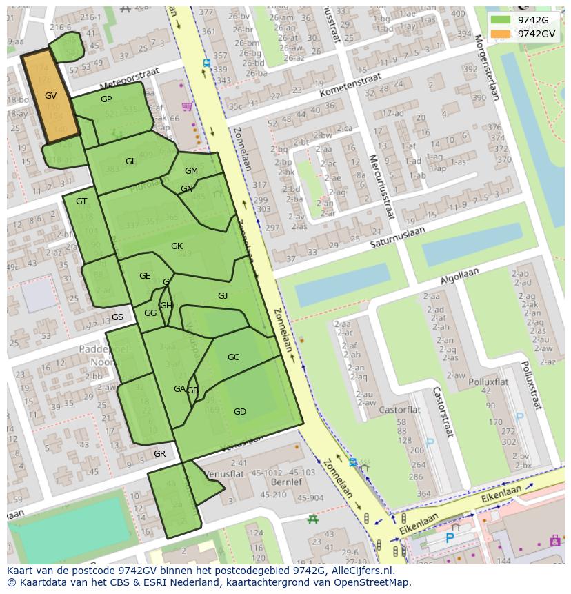 Afbeelding van het postcodegebied 9742 GV op de kaart.
