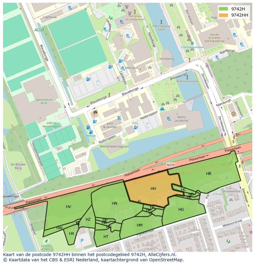 Afbeelding van het postcodegebied 9742 HH op de kaart.