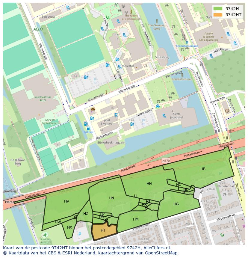 Afbeelding van het postcodegebied 9742 HT op de kaart.