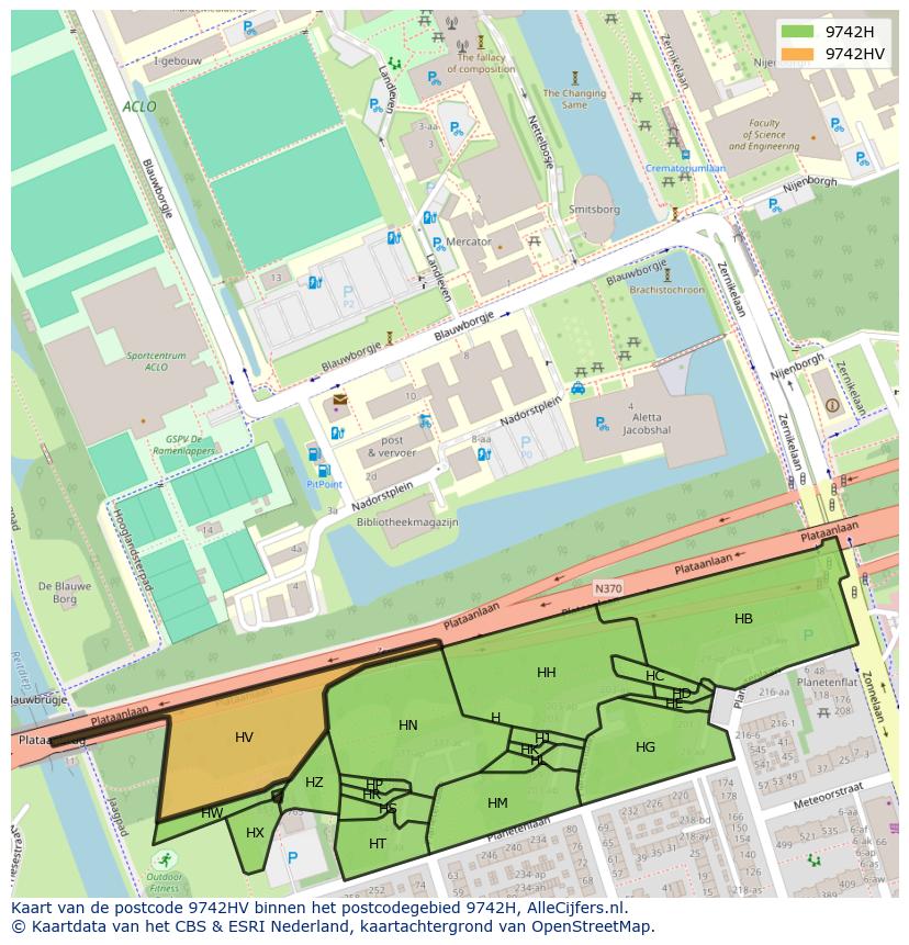 Afbeelding van het postcodegebied 9742 HV op de kaart.