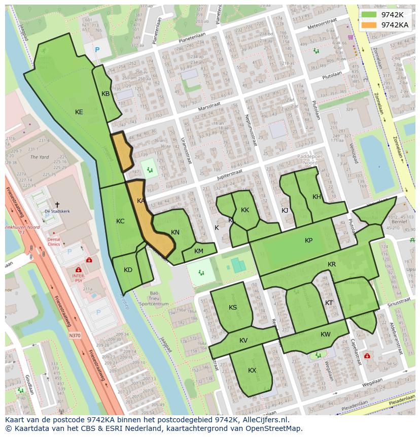 Afbeelding van het postcodegebied 9742 KA op de kaart.