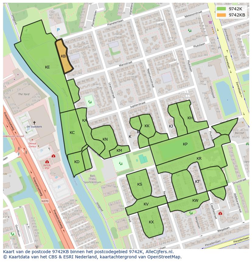 Afbeelding van het postcodegebied 9742 KB op de kaart.