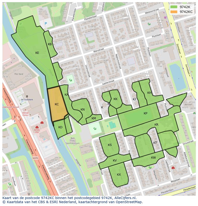 Afbeelding van het postcodegebied 9742 KC op de kaart.