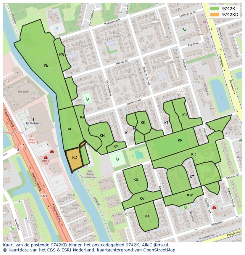 Afbeelding van het postcodegebied 9742 KD op de kaart.