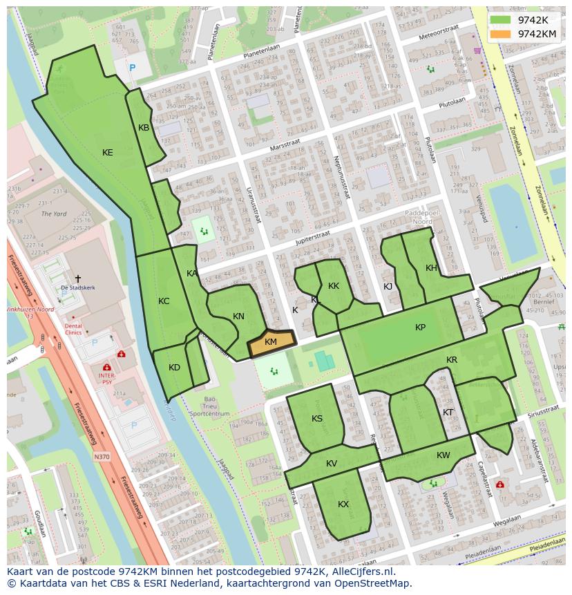 Afbeelding van het postcodegebied 9742 KM op de kaart.