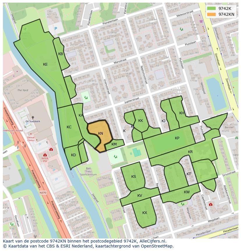 Afbeelding van het postcodegebied 9742 KN op de kaart.