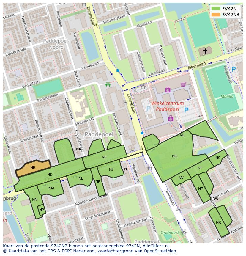 Afbeelding van het postcodegebied 9742 NB op de kaart.