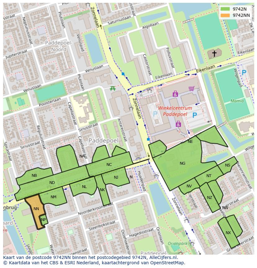 Afbeelding van het postcodegebied 9742 NN op de kaart.